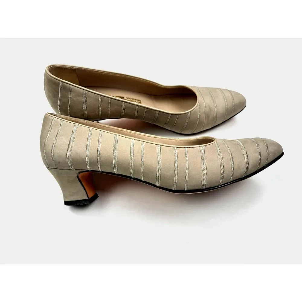 Salvatore Ferragamo Suede Pumps Women 9.5 B‎ Gray Heels Almond Toe